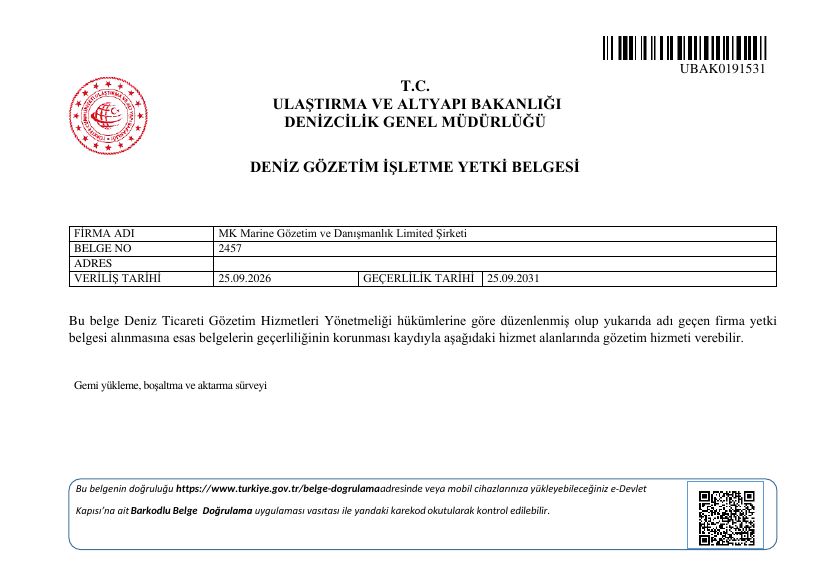 Deniz Gözetim İşletme Yetki Belgesi